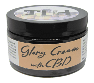 A jar of glory cream with cbd.